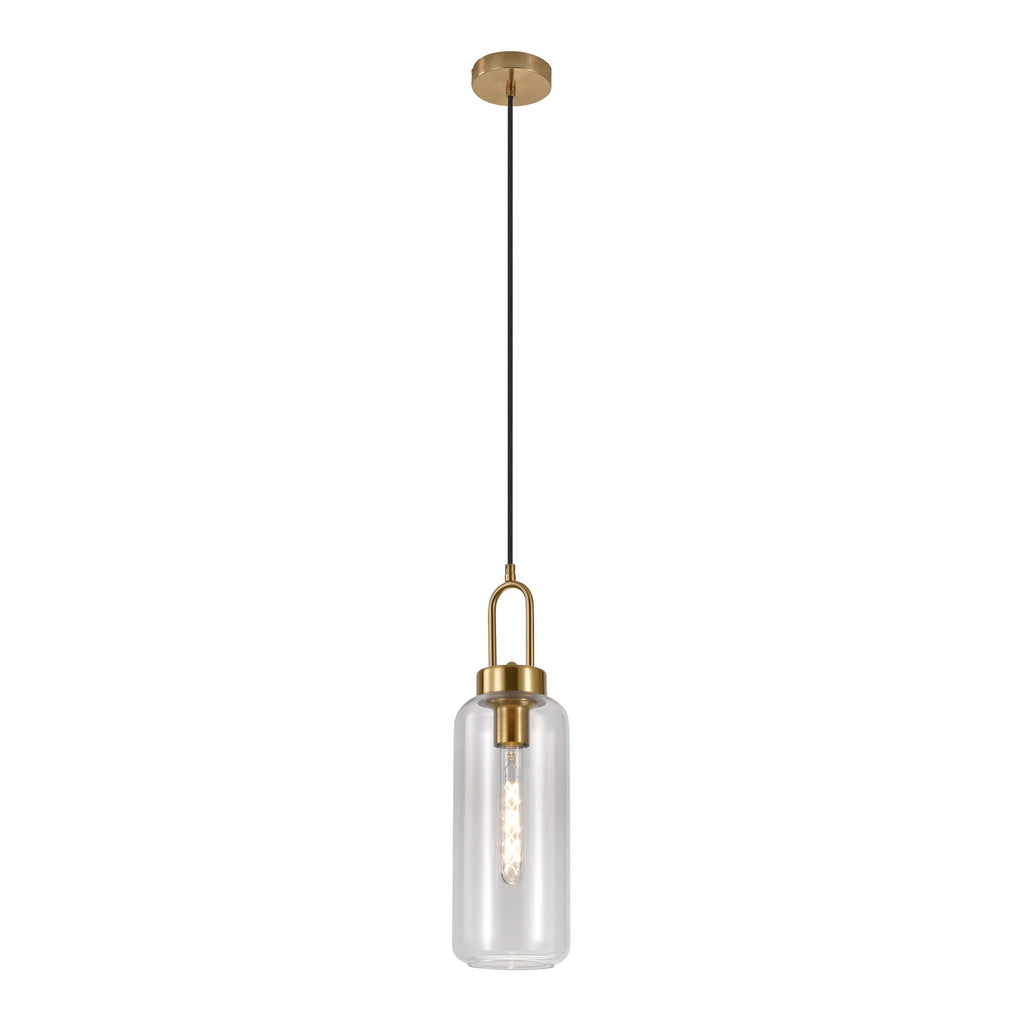 Luton Pendant - Pendant in cylinder shaped clear glass and brass socket, 150 cm fabric cord 150 cm fabric cord Bulb: E27/40W